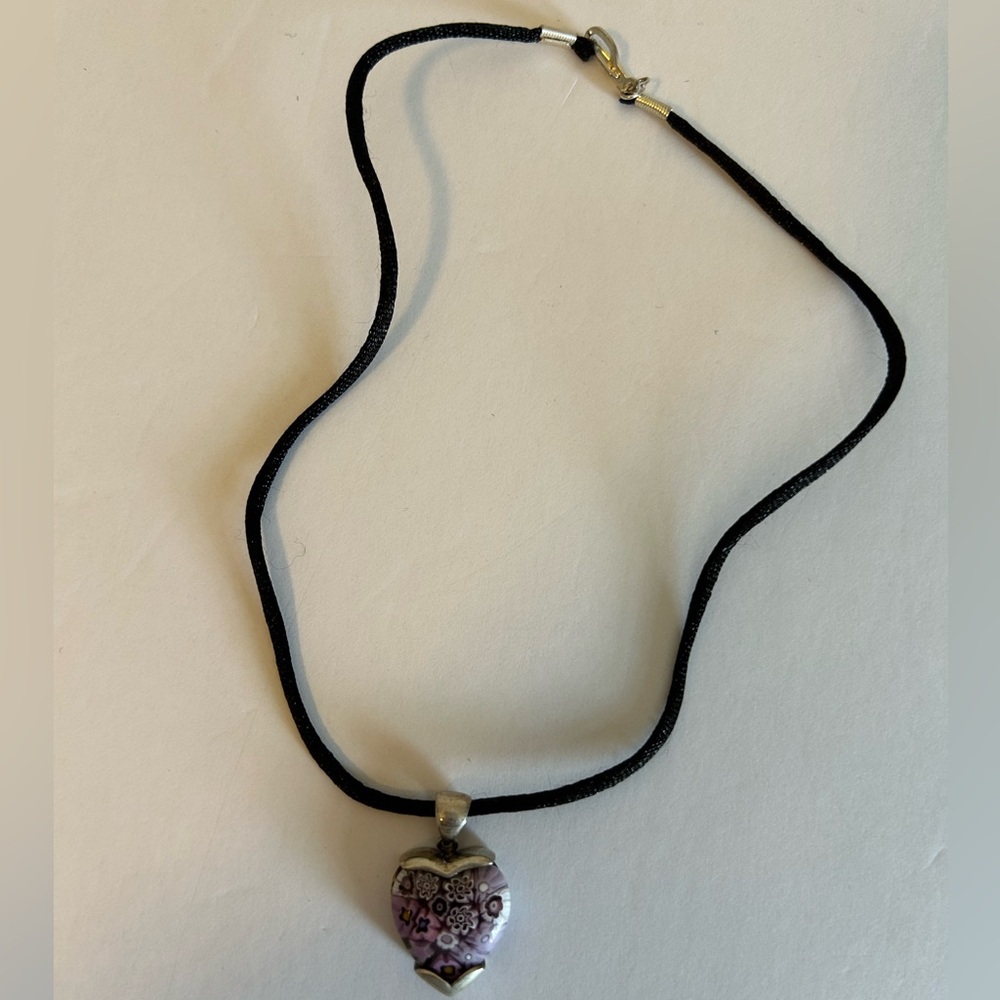 Chic Fused Glass Heart Pendant Necklace set in Sterling Silver - Picture 7 of 7